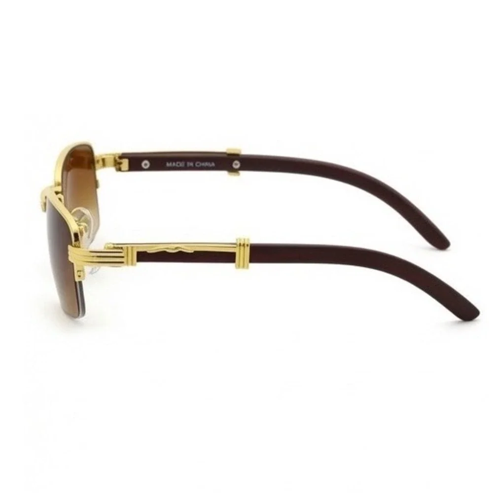 Men Sunglasses Vintage eyewear Sophisticated brown tinted Lens glass gold trim